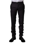 Men's Black Wool Patterned Formal Pants Virgin Silk