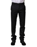 Men's Black Wool Striped Formal Pants Virgin
