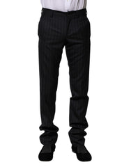 Men's Black Wool Striped Formal Pants Virgin