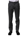 Men's Gray Striped Cotton Formal Pants