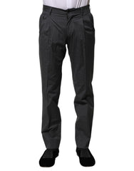 Men's Gray Striped Cotton Formal Pants