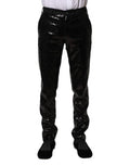 Men's Black Sequined Embellishment Pants Polyester Virgin Wool