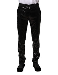 Men's Black Sequined Embellishment Pants Polyester Virgin Wool