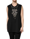Women's Black Cotton Rhinestone Embellished Tank Top