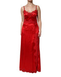 Women's Red Silk Sleeveless Maxi Long Dress Cotton Nylon Elastane