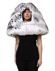Women's White Polyester Printed Hood Quilted Hat