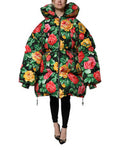 Women's Multicolor Floral Puffer Hooded Jacket Polyester Clothing