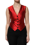 Women's Red Black Button Down Sleeveless Vest Top And Silk Elastane