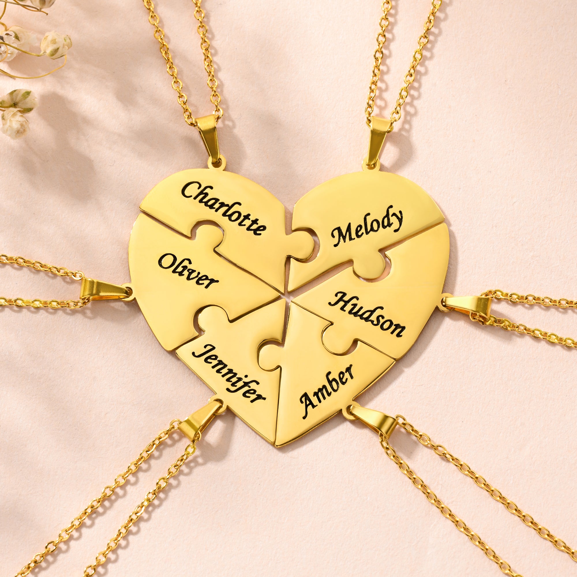 Personalizado Exquisito Corazón Puzzle 2-8 Pcs Collar con Nombres Grabados Cumpleaños Aniversario Día de la Madre Regalo para Familia Amigos Parejas