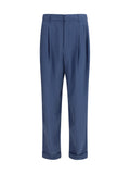 Saint Laurent Silk Carrot-Cut with Pleats Trousers — Blue