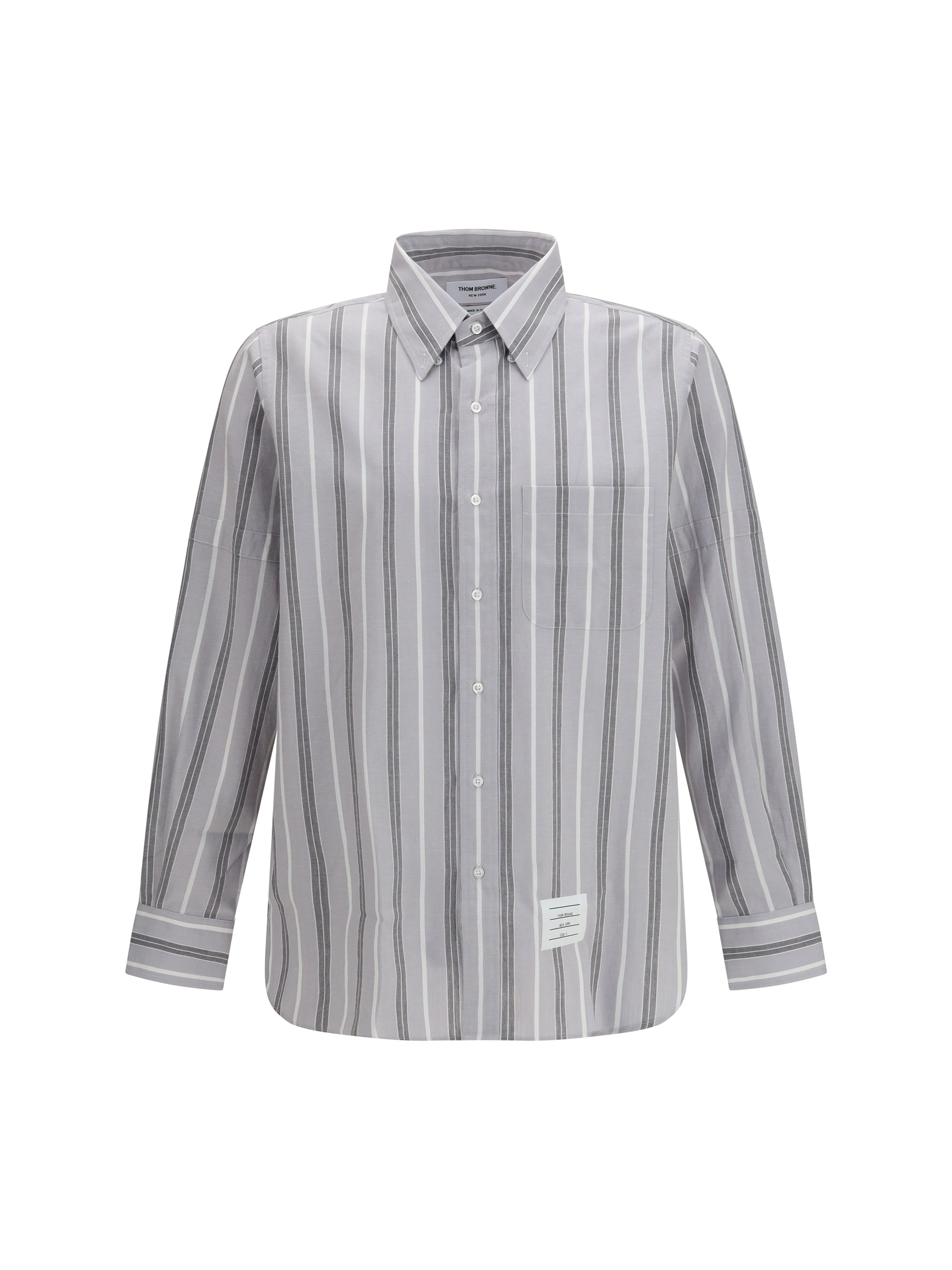 Thom Browne Madras Striped Armband Shirt — Gray