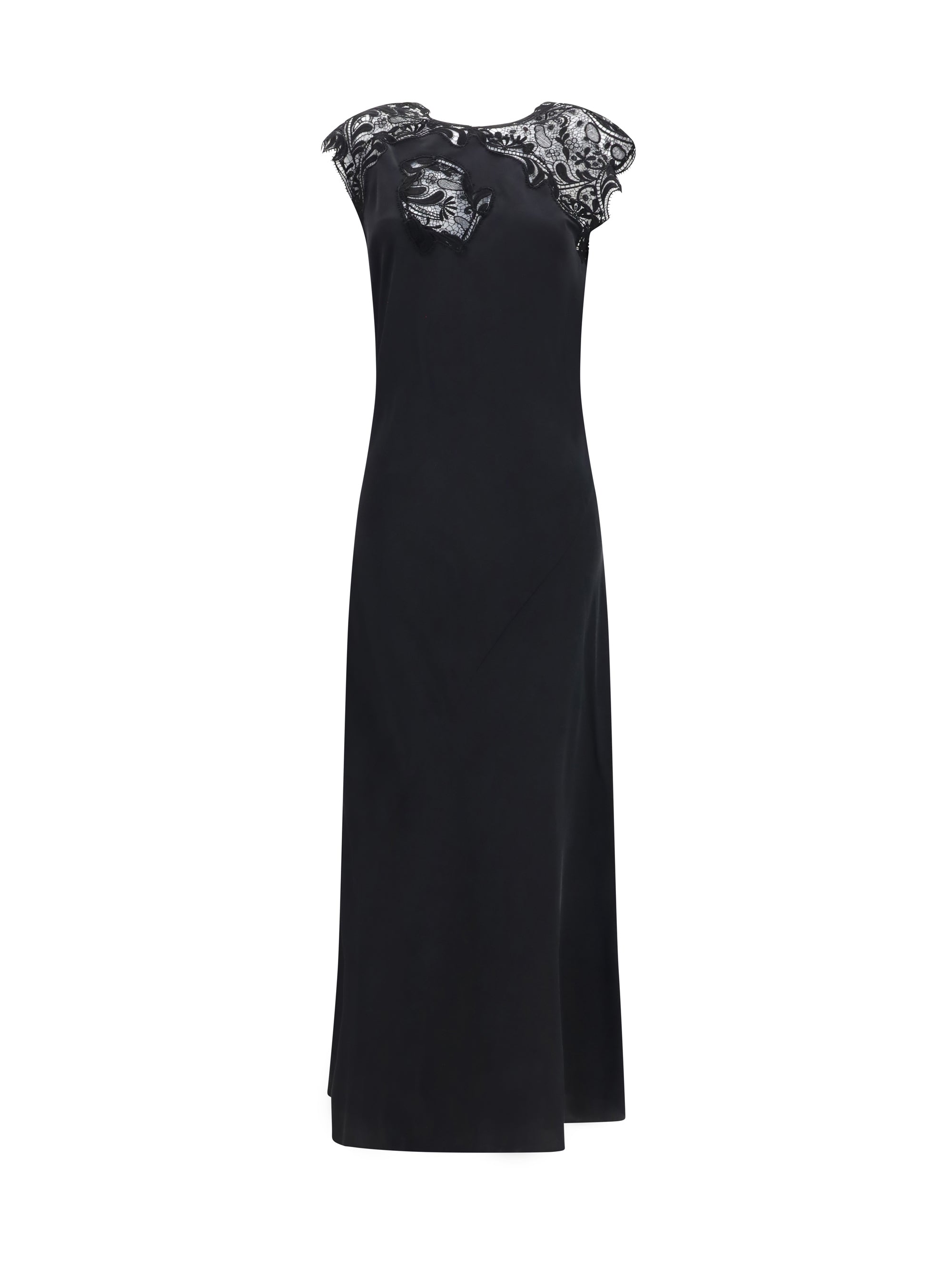 Ferragamo Silk Crêpe with Macramé Lace Dress — Black