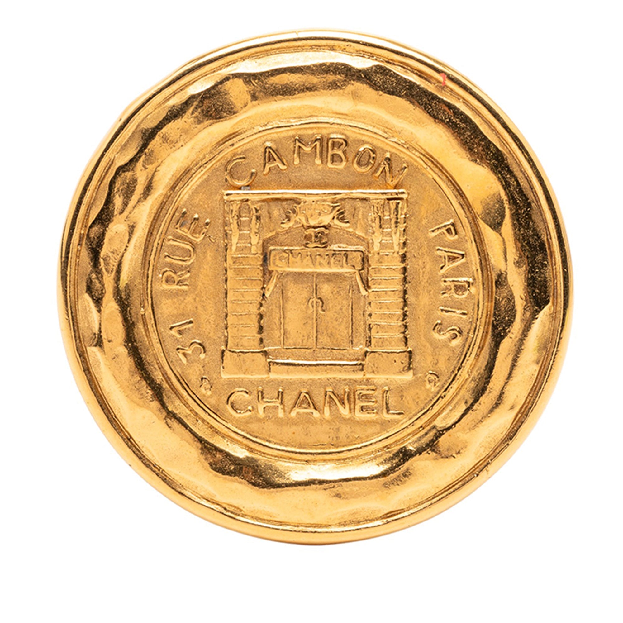 Gold Plated 31 Rue Cambon Round Vintage Pin Brooch