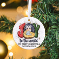 Personalizado Joy To The World Cartoon Character Cerámica Adorno de Navidad con texto Decoración del hogar Regalo de Navidad para los recién nacidos Familia