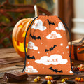 Bolsa de cordón reutilizable personalizada con nombre Crazy Bat Cloud Star Bolsa de regalo de Halloween de gran capacidad para niños