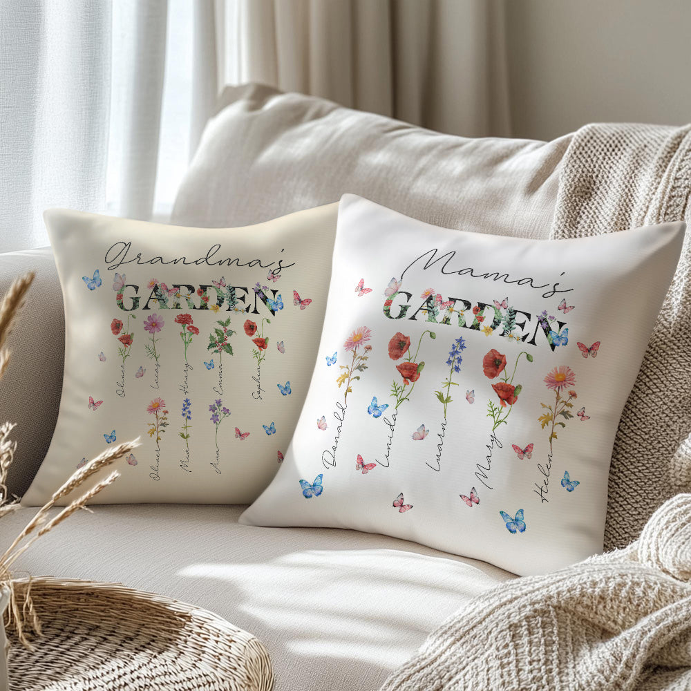 Personalizado Jardín de la abuela 1-8 Nacimiento Flores Suave Funda de almohada con nombres Cumpleaños Día de la Madre Regalo para mamá Abuela