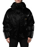 Men's Black Logo Full Zip Hooded Quilted Jacket Nylon Clothing