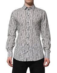 Men's White Floral Print Casual Long Sleeves Shirt Cotton
