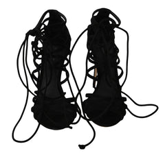 Women's Suede Strappy Gladiator Heel Black Goatskin