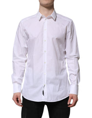 Men's White Cotton Gold Long Sleeves Dress Shirt
