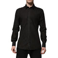 Men's Black Cotton Jacquard Gold Collar Dress Shirt