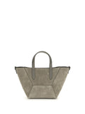 Brunello Cucinelli Paneled Suede Shoulder Bag — Beige