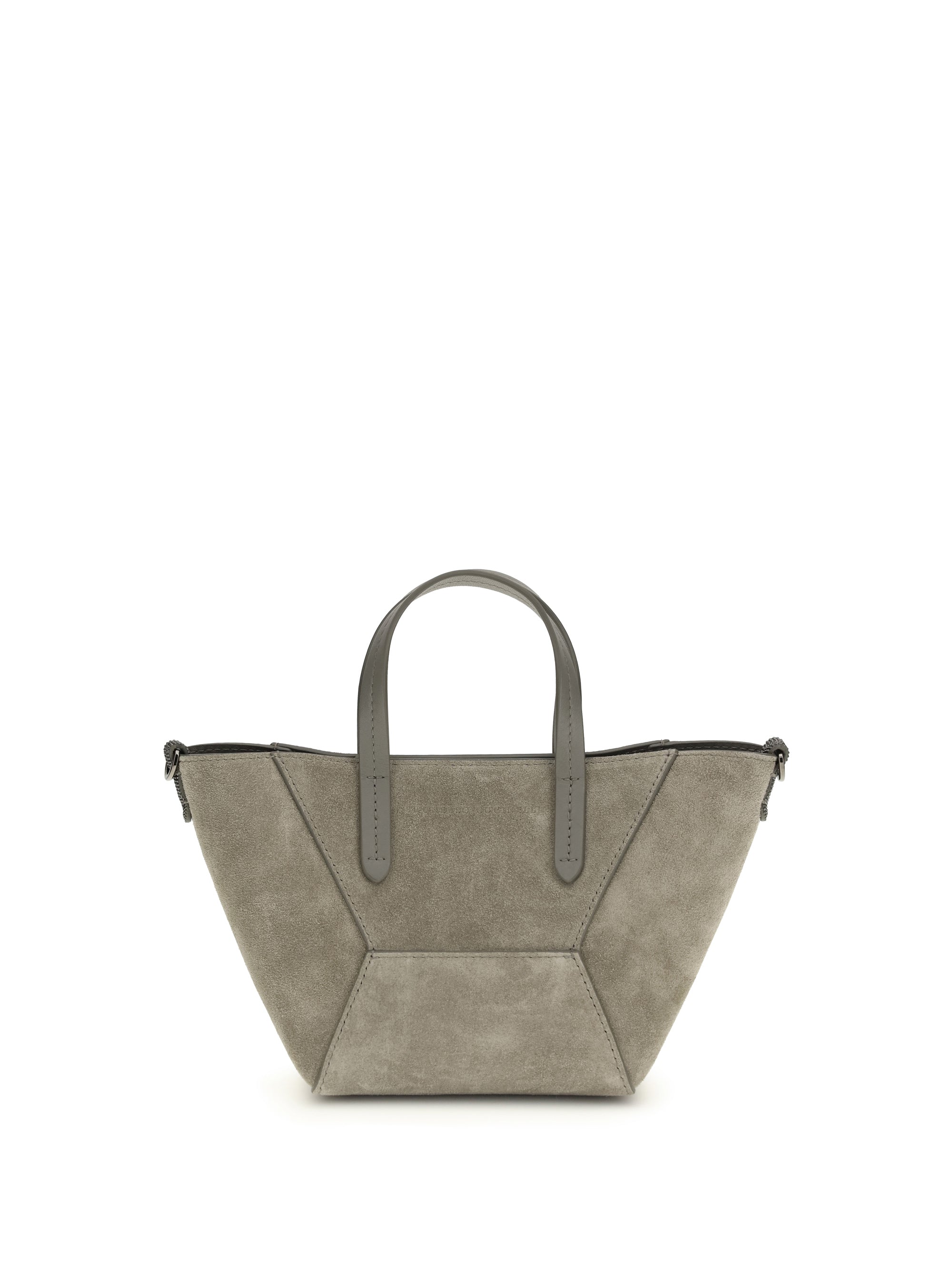 Brunello Cucinelli Paneled Suede Shoulder Bag — Beige