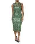 Women's Green Cotton Floral Lace Sheath Midi Dress Viscose Nylon