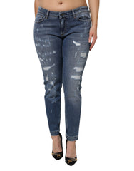 Women's Blue Tattered Cotton Low Waist Denim Jeans Clothing