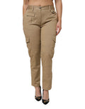 Women's Brown Cotton Cargo Tapered Pants Elastane
