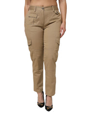 Women's Brown Cotton Cargo Tapered Pants Elastane