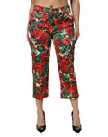 Women's Multicolor Floral Print Cropped Pants Cotton Viscose Elastane