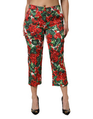 Women's Multicolor Floral Print Cropped Pants Cotton Viscose Elastane