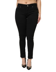 Women's Black Cotton Mid Waist Denim Jeans Clothing