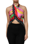 Women's Multicolor Halter Party Evening Cropped Top Silk