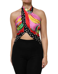 Women's Multicolor Halter Party Evening Cropped Top Silk