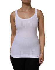 Women's White Cotton Round Neck Sleeveless Tank Top Elastane