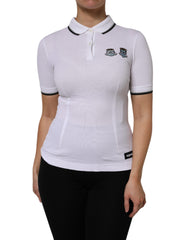 Women's White Cotton Short Sleeves Collared Polo Top