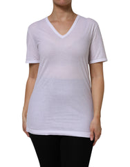 Women's White Cotton Short Sleeves V-Neck Top T-Shirt