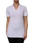 Women's White Cotton Short Sleeves V-Neck Top T-Shirt Elastane