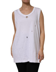 Women's White Cotton Sleeveless Round Neck Tank Top