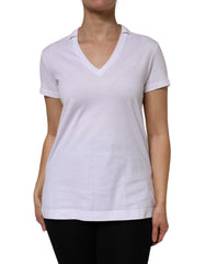Women's White Cotton Short Sleeve V-Neck Top T-Shirt