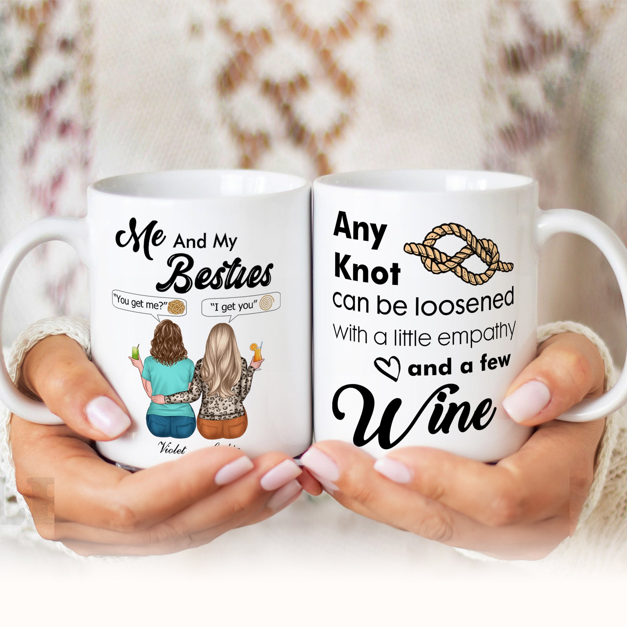 Personalizada Me and My Besties Cartoon Character 11 oz 15 oz Taza de Cerámica con Nombre Uso Diario Cumpleaños Aniversario Regalo para Besties
