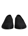 Men's Black Jacquard Slip On Loafers Formal Shoes Velvet Leather