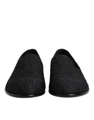 Men's Black Jacquard Slip On Loafers Formal Shoes Velvet Leather