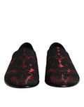 Men's Red Black Jacquard Slip On Loafers Shoes And Leather