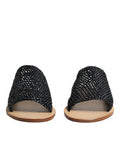 Men's Black Monochrome Braided Raffia Slides Shoes Viscose