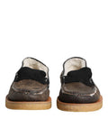 Men's Brown White Calfskin Leather Loafers Shoes Fur Calf