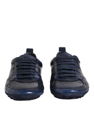 Dark Blue Leather Low Top Men Sneakers Shoes Crocodile