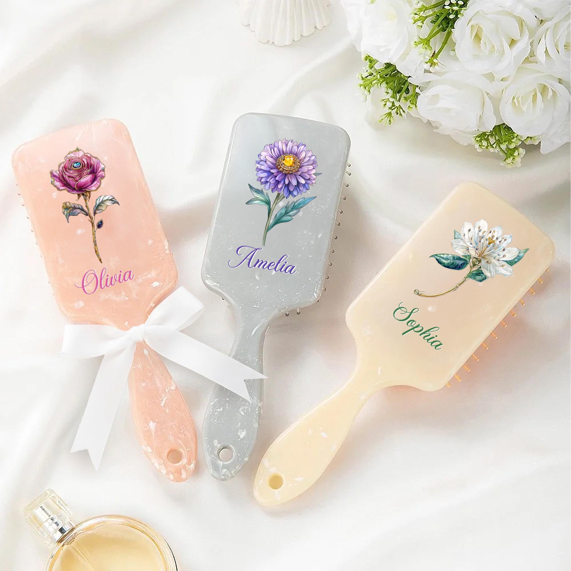 Personalizado Nacimiento Flor Paleta Cojín de Aire Peine con Nombre y Mango Cinta Herramienta de Maquillaje Navidad Cumpleaños Regalo para Mujeres Niñas